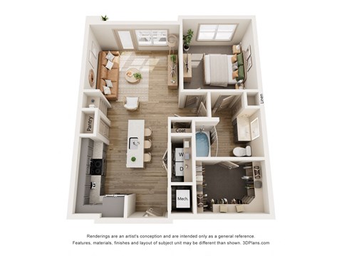 Floor plan for 1 bed, 1 bath, 778 sqft